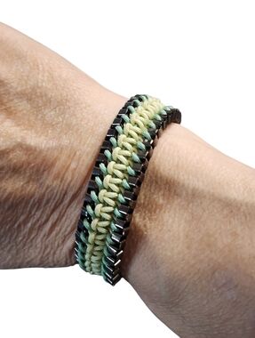 Cookie Lee Gunmetal Green and Cream Braided Cord Bracelet